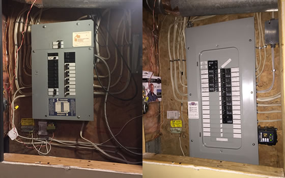 Before and after photos of electrical panel upgrade